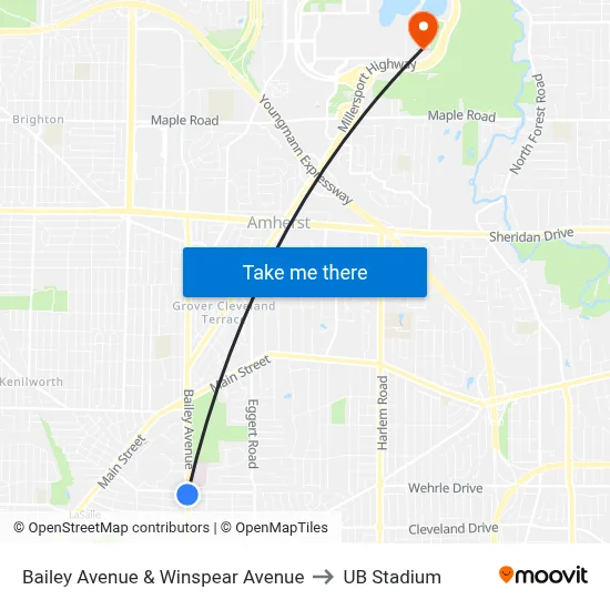 Bailey Avenue & Winspear Avenue to UB Stadium map