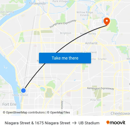 Niagara Street & 1675 Niagara Street to UB Stadium map