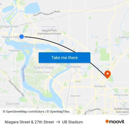 Niagara Street & 27th Street to UB Stadium map
