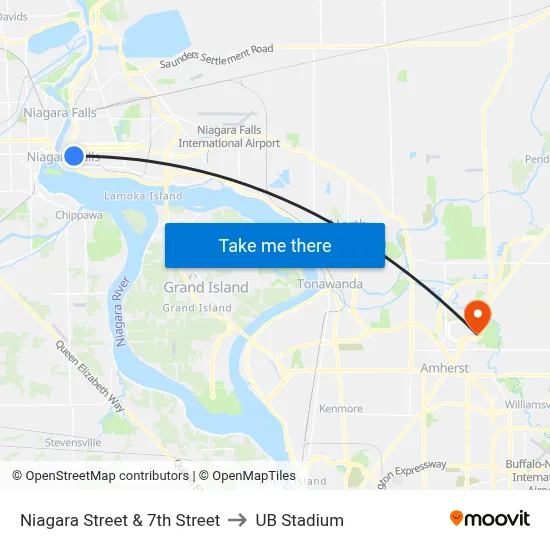 Niagara Street & 7th Street to UB Stadium map