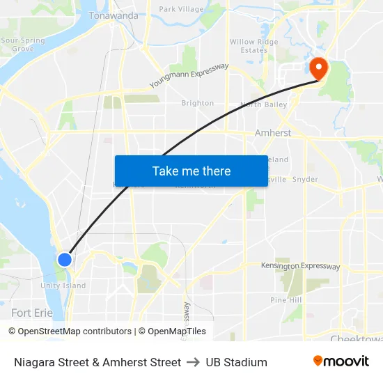 Niagara Street & Amherst Street to UB Stadium map