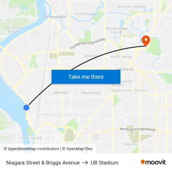 Niagara Street & Briggs Avenue to UB Stadium map