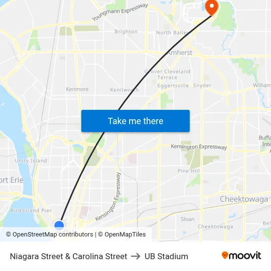 Niagara Street & Carolina Street to UB Stadium map