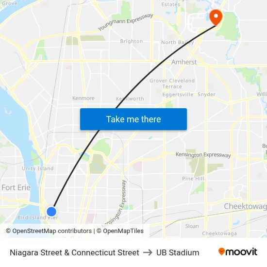 Niagara Street & Connecticut Street to UB Stadium map