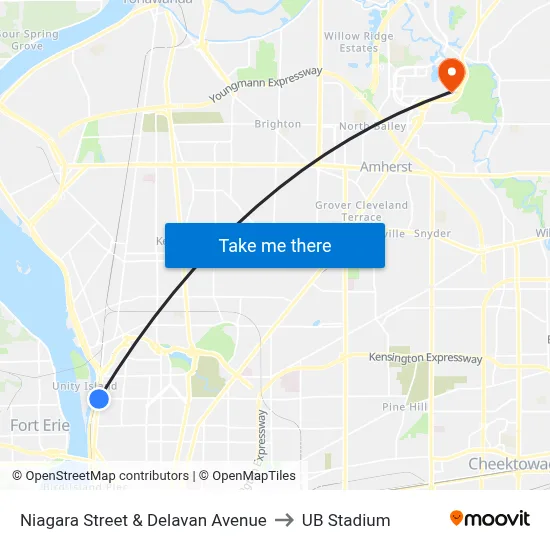 Niagara Street & Delavan Avenue to UB Stadium map