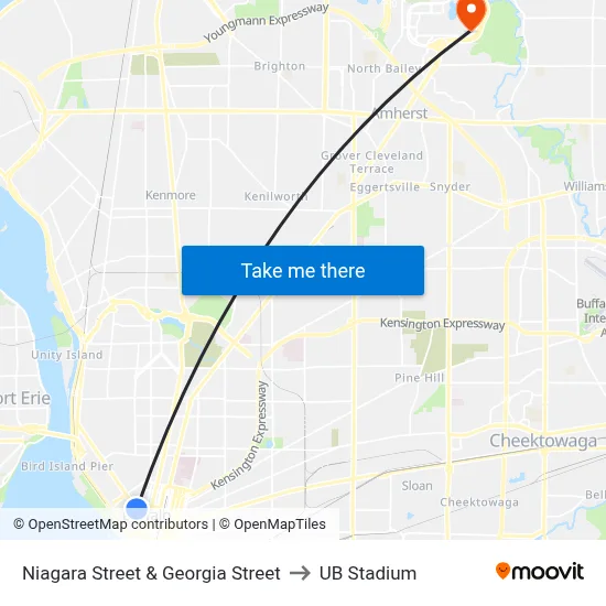 Niagara Street & Georgia Street to UB Stadium map