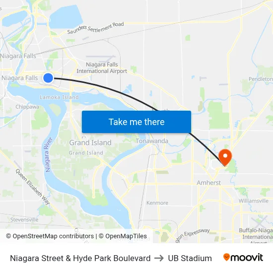 Niagara Street & Hyde Park Boulevard to UB Stadium map