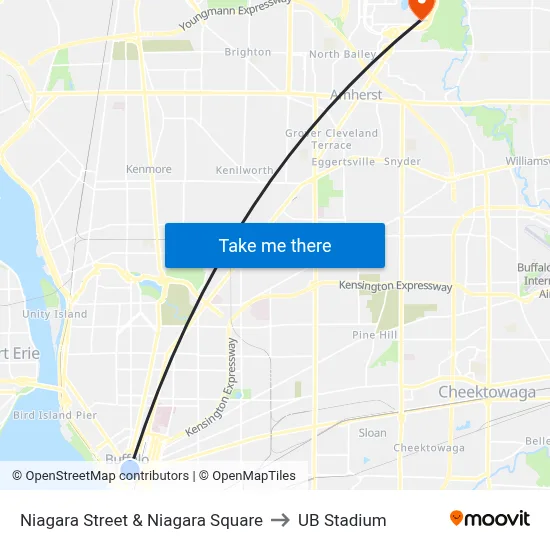 Niagara Street & Niagara Square to UB Stadium map