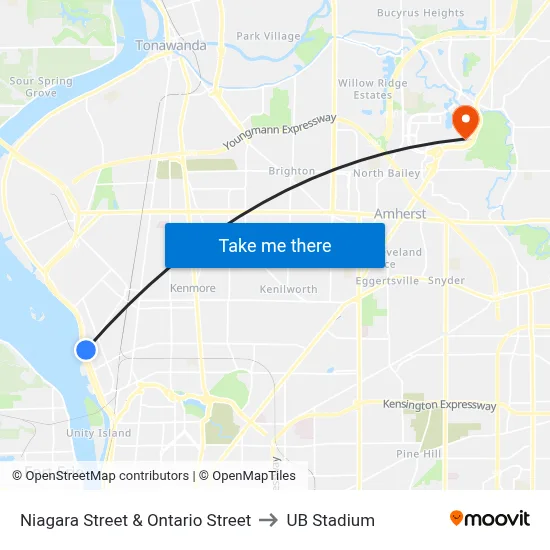 Niagara Street & Ontario Street to UB Stadium map