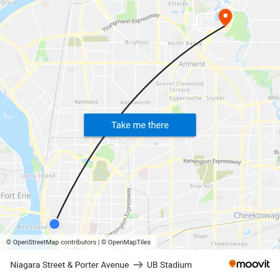 Niagara Street & Porter Avenue to UB Stadium map