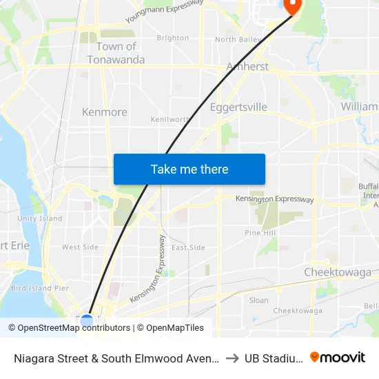 Niagara Street & South Elmwood Avenue to UB Stadium map