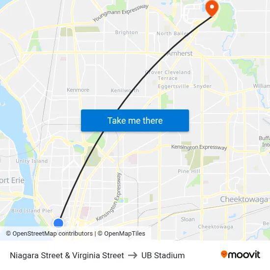 Niagara Street & Virginia Street to UB Stadium map