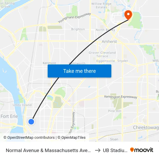 Normal Avenue & Massachusetts Avenue to UB Stadium map