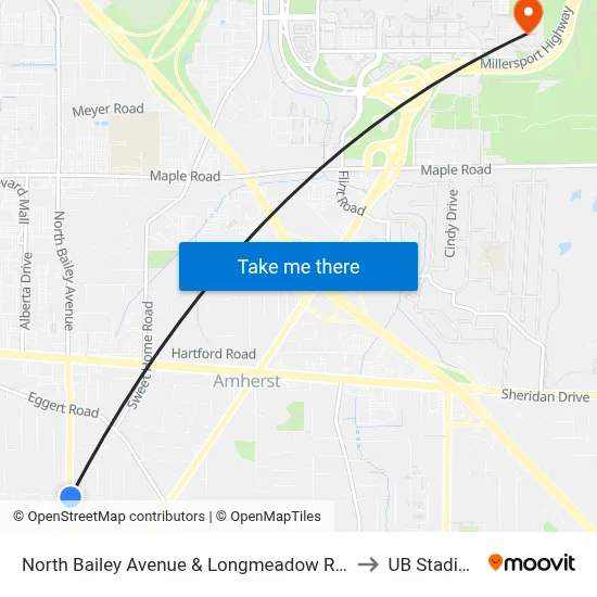 North Bailey Avenue & Longmeadow Road to UB Stadium map