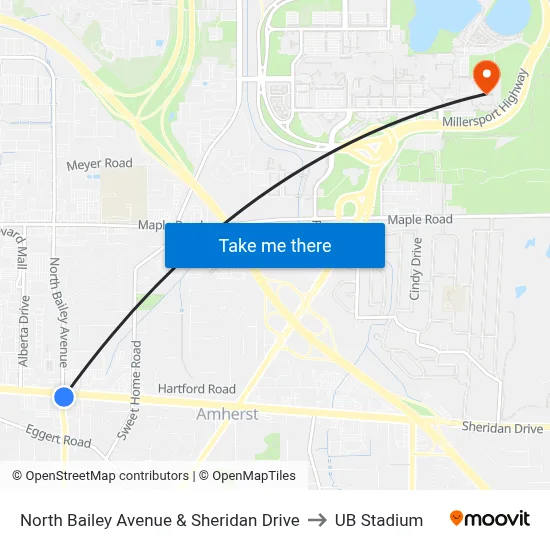 North Bailey Avenue & Sheridan Drive to UB Stadium map