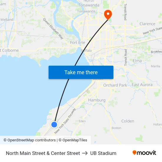 North Main Street & Center Street to UB Stadium map