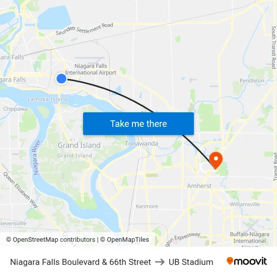 Niagara Falls Boulevard & 66th Street to UB Stadium map