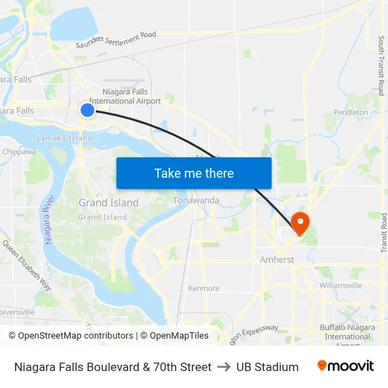 Niagara Falls Boulevard & 70th Street to UB Stadium map