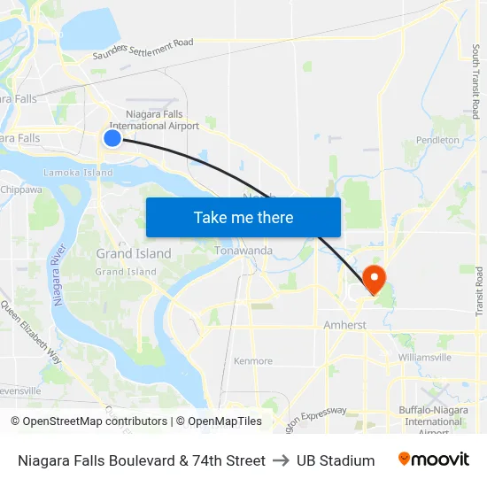 Niagara Falls Boulevard & 74th Street to UB Stadium map