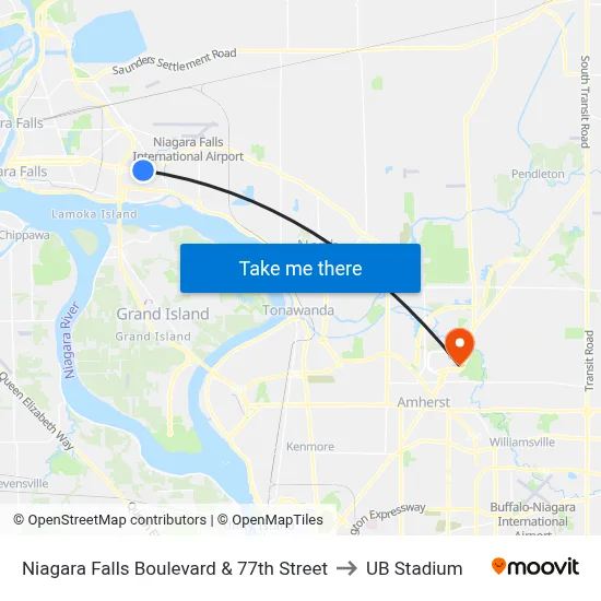 Niagara Falls Boulevard & 77th Street to UB Stadium map