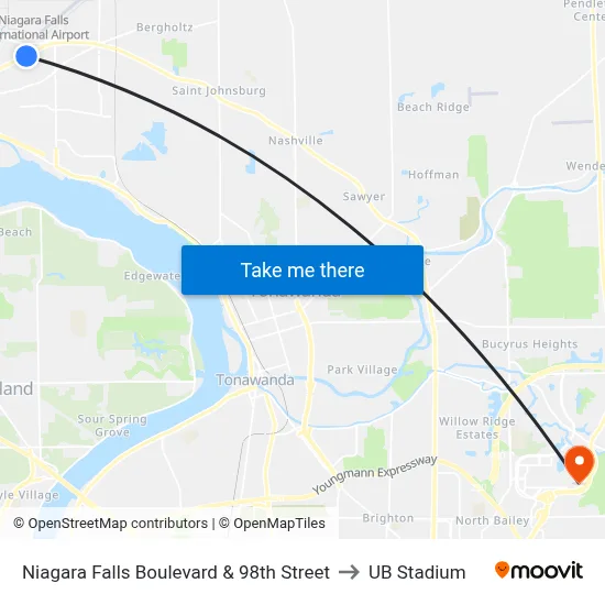 Niagara Falls Boulevard & 98th Street to UB Stadium map