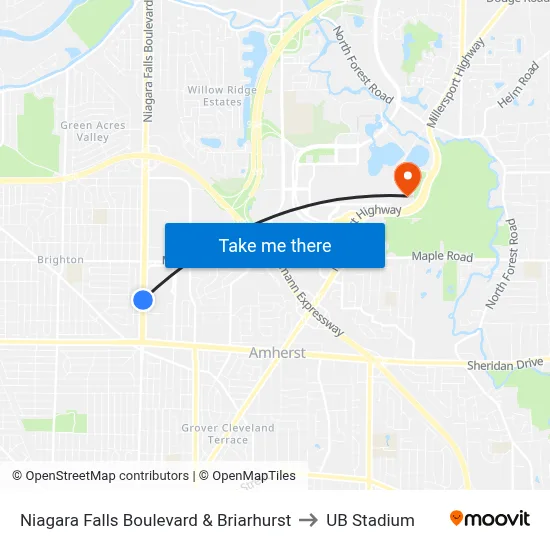Niagara Falls Boulevard & Briarhurst to UB Stadium map