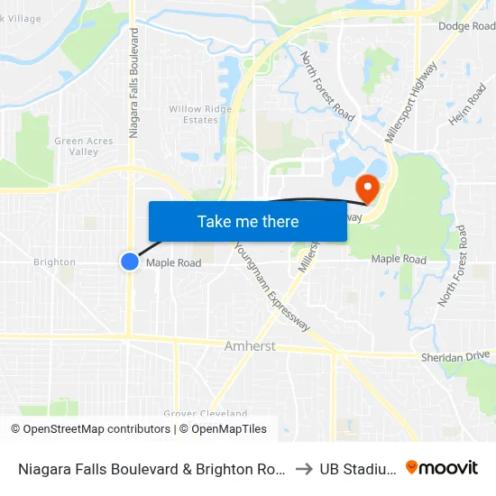 Niagara Falls Boulevard & Brighton Road to UB Stadium map