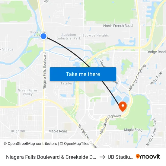 Niagara Falls Boulevard & Creekside Drive to UB Stadium map