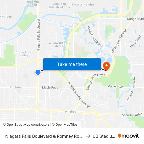 Niagara Falls Boulevard & Romney Road to UB Stadium map