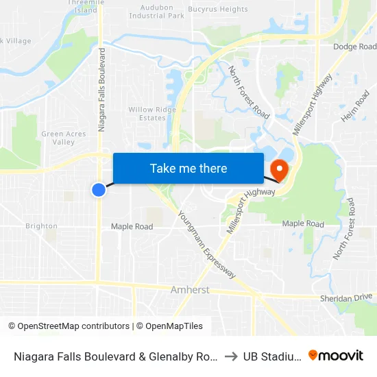Niagara Falls Boulevard & Glenalby Road to UB Stadium map