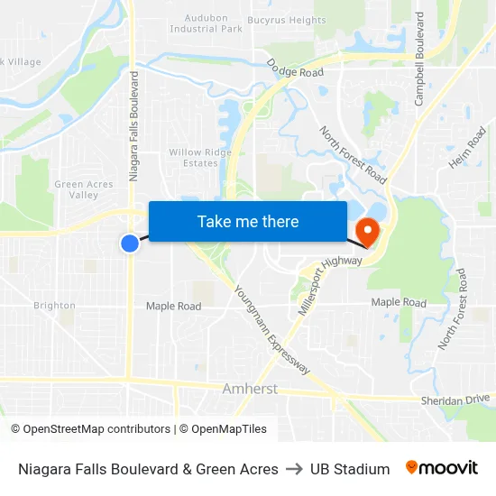 Niagara Falls Boulevard & Green Acres to UB Stadium map
