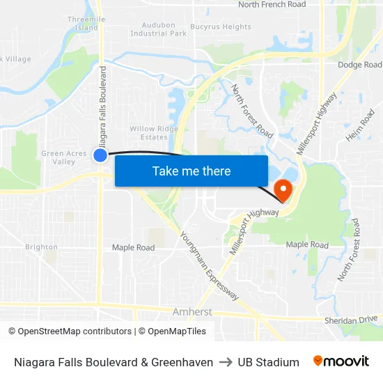 Niagara Falls Boulevard & Greenhaven to UB Stadium map