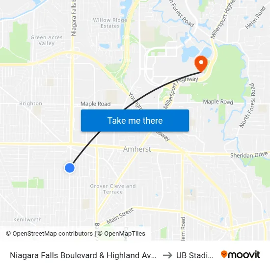 Niagara Falls Boulevard & Highland Avenue to UB Stadium map