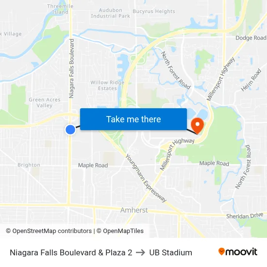 Niagara Falls Boulevard & Plaza 2 to UB Stadium map