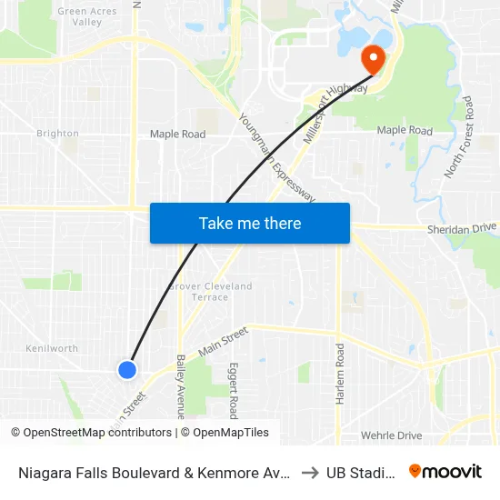 Niagara Falls Boulevard & Kenmore Avenue to UB Stadium map