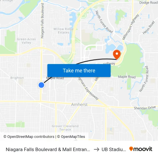 Niagara Falls Boulevard & Mall Entrance to UB Stadium map