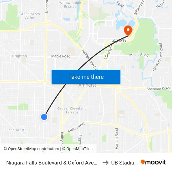 Niagara Falls Boulevard & Oxford Avenue to UB Stadium map