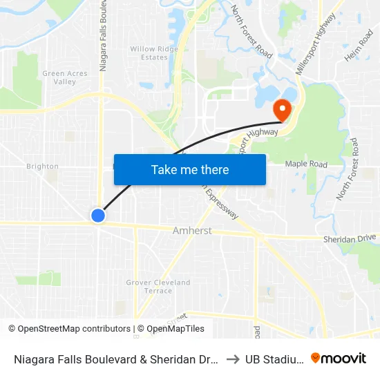 Niagara Falls Boulevard & Sheridan Drive to UB Stadium map