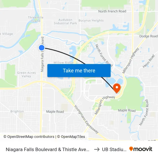 Niagara Falls Boulevard & Thistle Avenue to UB Stadium map