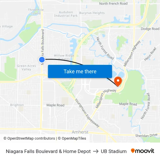 Niagara Falls Boulevard & Home Depot to UB Stadium map