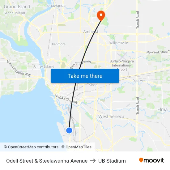 Odell Street & Steelawanna Avenue to UB Stadium map