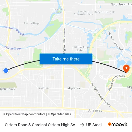 O'Hara Road & Cardinal O'Hara High School to UB Stadium map