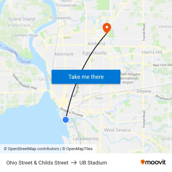 Ohio Street & Childs Street to UB Stadium map