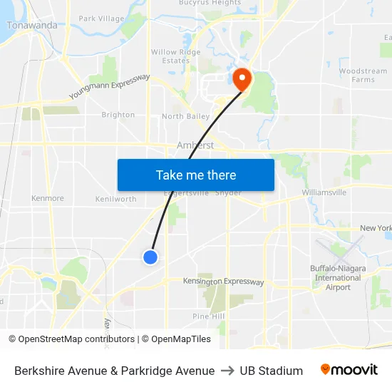 Berkshire Avenue & Parkridge Avenue to UB Stadium map
