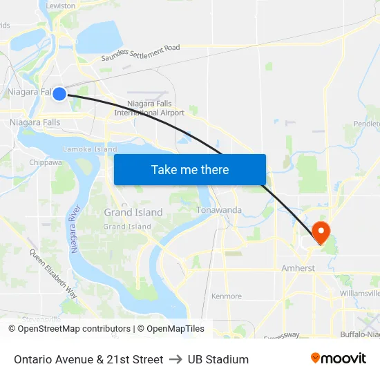 Ontario Avenue & 21st Street to UB Stadium map