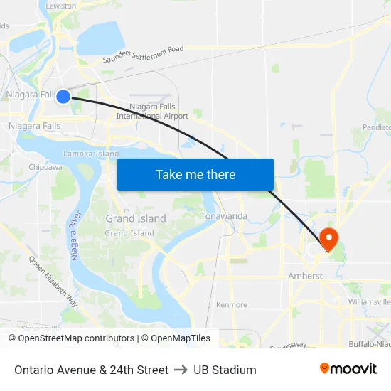 Ontario Avenue & 24th Street to UB Stadium map