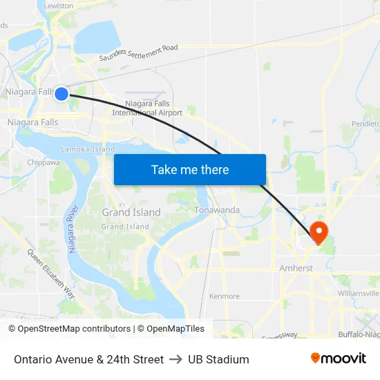 Ontario Avenue & 24th Street to UB Stadium map