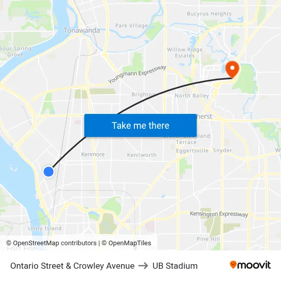 Ontario Street & Crowley Avenue to UB Stadium map