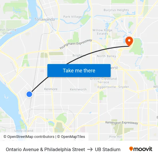 Ontario Avenue & Philadelphia Street to UB Stadium map