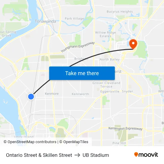 Ontario Street & Skillen Street to UB Stadium map